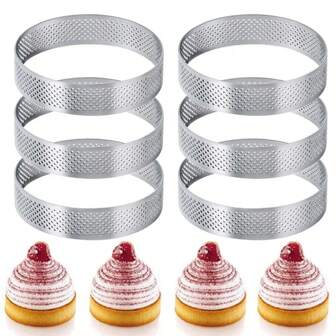 3/6/12 pezzi Stampi tondi in acciaio inossidabile per crostate, stampi per crostate da 3,15 pollici (8 cm), per crostate di frutta forate, quiche, torte, mousse, stampi per cottura, stampi da pasticceria per la cucina