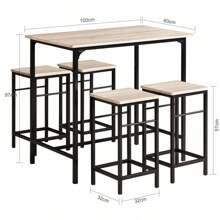 SoBuy OGT11 Bar Table Set 5-Piece Dining Table Bistro Table With 4 Chairs Seating Group - Brown - View 3