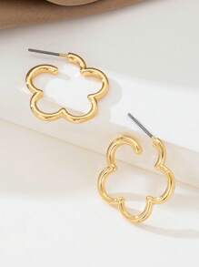 1 Pair Fashion Elegant Smooth Hollow Clover Earrings, Delicate & Chic Luxury Hoop Earrings For Women, Versatile For All Seasons