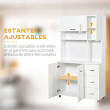 HOMCOM HOMCOM Alacena de Cocina Despensa Armario de Cocina Moderno Aparador Alto con 3 Cajones 4 Puertas y Estantes Ajustables para Salón 100x39,5x183,5 cm Blanco