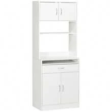 HOMCOM HOMCOM Alacena de Cocina Mueble Aparador Auxiliar con 4 Puertas Bandeja Extraíble Estante Ajustable Cajón y Encimera de Microondas Abierta 70x40x180 cm Blanco