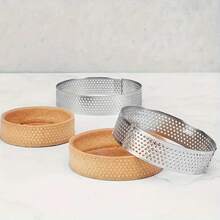 3/6/12 piezas Moldes redondos de tarta de acero inoxidable, moldes para tartas de 3.15 pulg (8 cm), tartas de frutas perforadas, quiches, pasteles y mousses, moldes de repostería para la cocina - Plateado - Ver 5