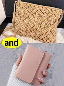 Stylish Solid Color Hollow Handwoven Crochet Bag, Bohemian Style Outdoor Camping Activity Clutch Bag, Spring Summer New Breathable Travel Vacation Beach Bag, Lightweight Casual Daily Commuting Shopping Shoulder Bag, Women Crossbody - Khaki - View 9
