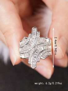 Yayi jewelry 1pc Luxury Shiny Cubic Zirconia Ring, Wide Band Fashion Jewelry Gift, Suitable For Women, Party And Valentine's Day