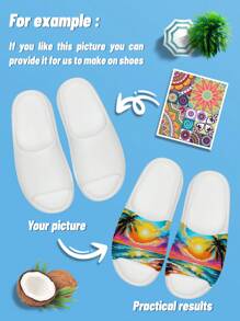 Men's Custom Photo Slides, Customized Personalized Photo Sandals With Interchangeable Hat Designs, Ultra-Soft Sole, Comfortable, Non-Slip, For Indoor And Outdoor, Beach And Home, Customized Gift For Mom/Dad/Her/Him/Girlfriend/Boyfriend/Wife/Husband/Friend - White - View 1