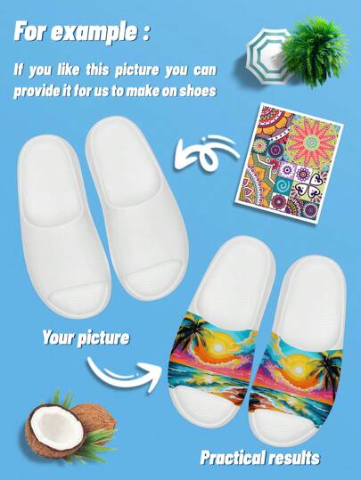 Women's Custom Photo Slides, Customized Personalized Photo Sandals With Interchangeable Hat Designs, Ultra-Soft Sole, Comfortable, Non-Slip, For Indoor And Outdoor, Beach And Home, Customized Gift For Mom/Dad/Her/Him/Girlfriend/Boyfriend/Wife/Husband/Friend