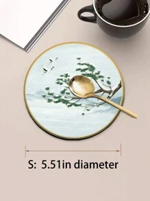 Heat Insulation Pad Waterproof Oil-Proof Round Placemat Coaster Bowl Plate Mat Anti-Scald Round Absorbent Dining Table Mat High-End Zen Chinese Style Tabletop Tea Coffee Mat Kitchen Draining Mat
