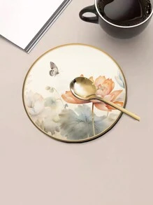 Heat Insulation Pad Waterproof Oil-Proof Round Placemat Coaster Bowl Plate Mat Anti-Scald Round Absorbent Dining Table Mat High-End Zen Chinese Style Tabletop Tea Coffee Mat Kitchen Draining Mat