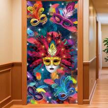 2D 狂欢节面具门套，生动的聚合物派对装饰，多用途室内/室外横幅，适用于复活节派对和一般庆祝活动 - 1個 - 查看 5