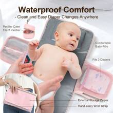 Diaper Bag Backpack With Changing Pad & Pacifier Case – One-Handed Convenience, Unisex Cute Baby Bag For Girls & Boys, Perfect Baby Shower For Mom & Dad - 粉色 - 查看 7