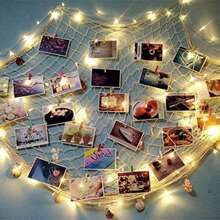 Decoraciones de fiesta con red de pesca, marcos para colgar fotos con 30 clips y cuerdas, decoración de pared con red de pesca de estilo náutico y mediterráneo para fiestas de piratas y hawaianas, organizador de tarjetas y obras de arte para dormitorio, hogar, pared, sala de estar, dormitorio, decoración del hogar, decoraciones de fiesta - muchos - Ver 10