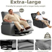 GOCAPTAIN Oversized Recliner Chair - PU Leather Large Manual Recliner For Adults, Ultimate Comfort Lazy Chair With 1.5X Sponge Filling And Easy Recline Mechanism For Relaxation-56cm Seat - Light Grey - View 3
