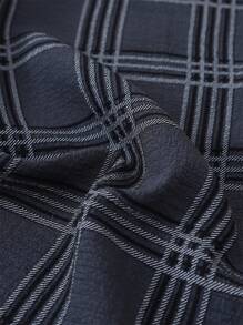 2 件套男士休闲舒适春夏睡衣套装，格子熊猫刺绣高领短袖衬衫和短裤，适合居家使用