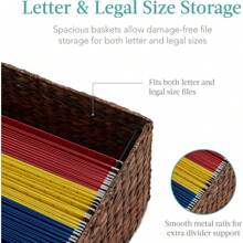 Vertical Rolling File Cabinet, Multipurpose Portable Water Hyacinth Basket Organizer For Home Office, Workspace W/Rubberwood Frame, Metal Sliders, Locking Caster Wheels - Mocha - Mocha - View 4