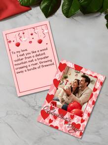 1pc Customized Valentine'S Day Photo Greeting Card, Personalized Customize Love Text Greeting Card, Front Customized Couple Photo, Back Customized Text Valentine'S Day Paper Card, Single Page Front And Back Printing, Heartfelt Love Commemorative Card
