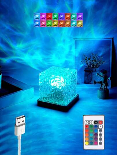 1pc Water Ripple Projector Night Lights For Home Decoration, Residence Bedroom Aesthetic Ambiance Holiday Gift Sunset Lights, 16 Colors Light Adjustable, Soft Light Not Blinding.Lamp,Home Decor,Led Light