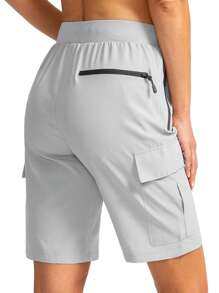 Women's 9" Hiking Cargo Shorts With 5 Pockets Quick Dry Summer Athletic Golf Bermuda Long Shorts For Women Casual - 亮灰 - 查看 2