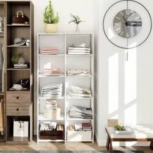 Cube Storage Unit Bookcase Shelf Double Row Modular Wardrobe Storage Organiser - White - View 4