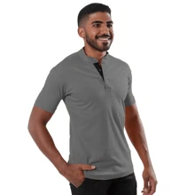 Kit 2 Men's Premium Cotton Slim Fit Basic Short Sleeve Traditional Casual Plain Priest Collar Shirts - 灰色 - 查看 2