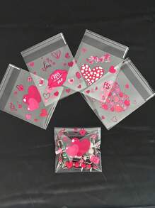 100 个浪漫红心印花礼品包装 OPP 袋，情人节婚礼派对情侣礼物装饰红色自封袋，适合主题派对促销礼物 - 彩色 - 查看 5