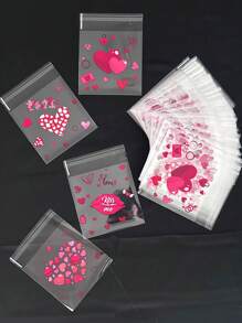 100 个浪漫红心印花礼品包装 OPP 袋，情人节婚礼派对情侣礼物装饰红色自封袋，适合主题派对促销礼物 - 彩色 - 查看 2