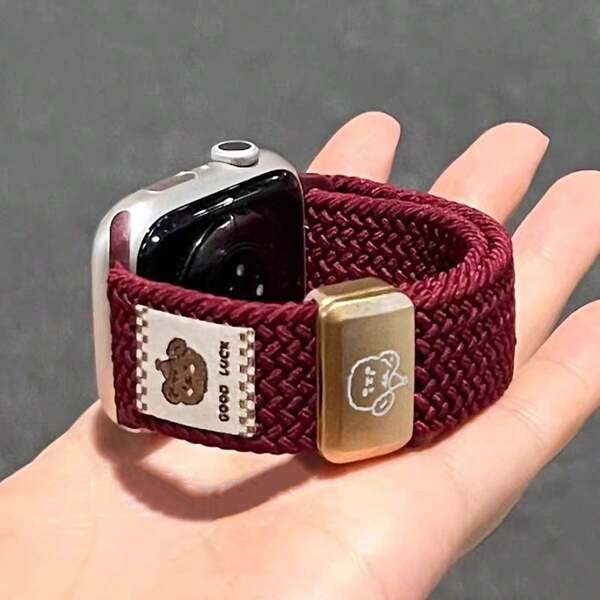1PC Creative Hat Bear Nylon Braided Strap Compatible With Apple Watch Band S10 42/46mm 49Ultra Adjustable Magnetic Woven Fabric Loop 9 8 7 6SE 5 4 3 2