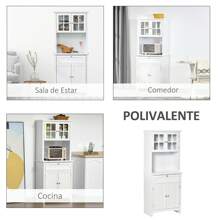 HOMCOM HOMCOM Aparador Alacena de Cocina Mueble Auxiliar para Microondas con 2 Armarios y Cajón 68,6x40x164 cm Blanco