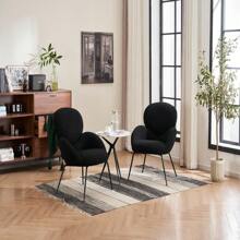 LITZEE Tocador con patas de metal y terciopelo Teddy, silla de ocio moderna con reposabrazos característicos de tela suave acolchada, adecuada para sillas de maquillaje de salón y dormitorio (negro) - Negro - Ver 1