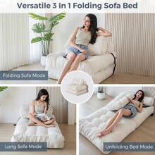 MAXYOYO Folding Sofa Bed, Convertible Sleeper Chair With Pillow Foldable Mattress With Back Support, Portable Fold Out Chair Bed Comfy Floor Sofa Lounge For Living Room Bedroom - 米色 - 查看 7