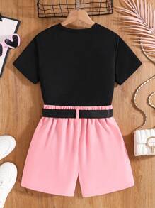 Tween Girls' Bow Graphic Print Short Sleeve T-Shirt And Cargo Shorts Set