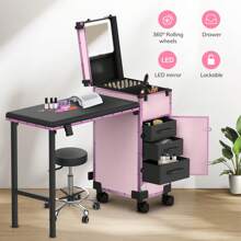 Pink Rolling Portable Manicure Table With 3 Drawers, Mirror & Nail Polish Organizer, Lockable Makeup Train Case With Foldable Nail Desk, Cosmetic Travel Case For Workstation Mobile, Nail Tech Nail Desk, Nail Table, Salon Equipment, Manicure Table, Nail Tech Desk, Salon Furniture, Nail Tech Table, Portable Nail Table, Salon Station, Nail Desk Cheap, Desk For Nails, Beauty Salon Equipment, Table Manicure, Manicure Desk, Hair Salon Equipment, Nail Tables, Nail Salon Furniture, Portable Manicure Table, Nails Table Desk, Nail Desks - Pink - View 7