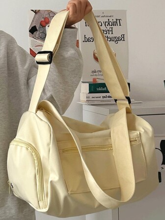 The New Fashion Classic Joker Solid Color, Large Capacity And Multi-Pockets, With Earphones, Is Designed To Be Light And Portable, And The Shoulder Bag Is Suitable For Outdoor Travel And Short-Distance Travel. Bag For School School Accessories School Stuff