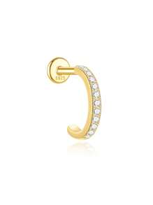 1pc 925 Sterling Silver Classic Cubic Zirconia Stud Earrings, 6-9mm Flat Bottom Ear Cartilage Piercing Delicate Jewelry, Suitable For Daily Wear, Wedding, Party, Engagement, Anniversary, Valentine's Day - Gold - View 19