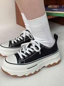 Tenis De Mujer Blancos Zapatillas De Lona , Tenis Damas,Zapatos De Caña Alta Deportivas Mujer Lona Fondo Grueso , Nuevos zapatos de lona planos de primavera-verano 2025, Zapatos Casuales de Suela Gruesa, Zapatos Lona Deportivos Casuales Para Mujer Blancos Diseño , Tenis Mujer Plataforma Deportivo Casuale Moda - Negro - Ver 5