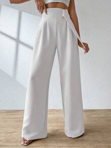 ADD WOMEN'S FASHION - AS1248 Women's Wide Leg Pants, Elastic Waistband, Tailored, Casual, High Waist, Bell Bottom, Casual, Formal, Delicate, Light, Belt, Comfortable, Stylish, Fashion, Glamorous, , National Shipping - 白色 - 查看 5