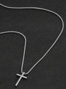 1 pieza de collar de acero inoxidable con colgante de cruz, de estilo simple y de moda, de estilo callejero hip-hop, adecuado para que los hombres lo usen en la calle todos los días