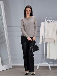 Basic Long-Sleeved Cardigan With Buttons And Soft Knit Sweater Ideal For Any Occasion - Camel - View 7