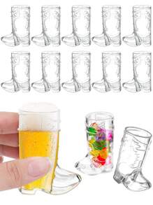 12/10/5 件，1 盎司牛仔靴眼镜，迷你塑料牛仔靴杯，西部牛仔靴眼镜，可重复使用，非常适合牛仔派对、单身派对、婚礼、周年纪念日、花园、烧烤、派对