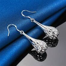 优雅 1 对银色镂空水滴耳环 女士时尚饰品礼物婚礼珠宝派对 - 銀色 - 查看 2