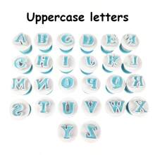 Mayúsculas y minúsculas Letras inglesas, Números Molde de pastel de fondant de silicona, Sello de prensa de primavera para galletas, Herramienta para hornear en la cocina del hogar y Decoración de pasteles - Azul y blanco - Ver 13