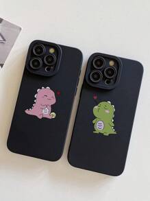 2pcs Minimalist Black Phone Cases, Dinosaur Phone Cases, Couple Phone Cases, Lens Protection Phone Cases, Compatible With IPhone & Galaxy, Phone Cases, Cases Compatible With IPhone 17 Pro Max, Covers, Cute Phone Cases, Compatible With IPhone 13 Case, Compatible With IPhone 15 Case, Phone Cases, Galaxy Phone Cases, Suitable As Birthday Gifts, Girlfriend, Boyfriend Or For Personal Use - Multicolor - View 2