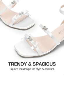 Girls Sandals Low Heel Dress Pump Ankle Strap Two Strapped Bow Flower Wedding Party Shoes For Little Kid/Big Kid - trắng - Xem 5