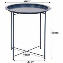 Tray Metal Side Table 47x50cm Small Side Table With Removable Round Tray Round Coffee Table For Outdoor Or Indoor For Home Kitchen Blue - Blue - View 4