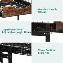 Organizador de gabinete extraíble de 2 niveles de 16" An. x 21" Pr., cajones deslizantes ajustables en altura para gabinetes de cocina con mango de madera, estantes extraíbles de gabinete resistentes para despensa, debajo del fregadero - Óxido marrón - Ver 6