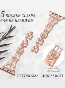 1pc Watch Band Women Fashion Metal Crystal Butterfly Wrist Strap