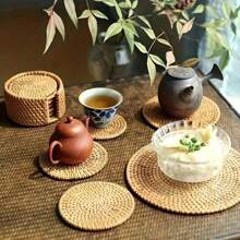 Posavasos artesanales de ratán - Resistentes al calor, diseño de enredadera de otoño, material de corcho, perfectos para la cocina y la mesa de comedor