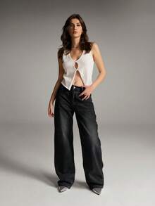 Women's Premium Distressed Denim Jeans Pants, Spring Summer Fashion - Black - View 4