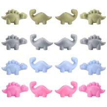 12/16Pcs 3D Diplodocus Stegosaurus Shaped Silicone Bead Mix Set, Cartoon Animal Silicone Focal Beads, For DIY Production Of Various Handicrafts Beaded Pen Keychain Pendant