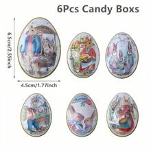 6pcs Easter Iron Candy Box, Rabbit And Egg Design, Holiday Home Decor, Easter Party Supplies, Gift Packaging