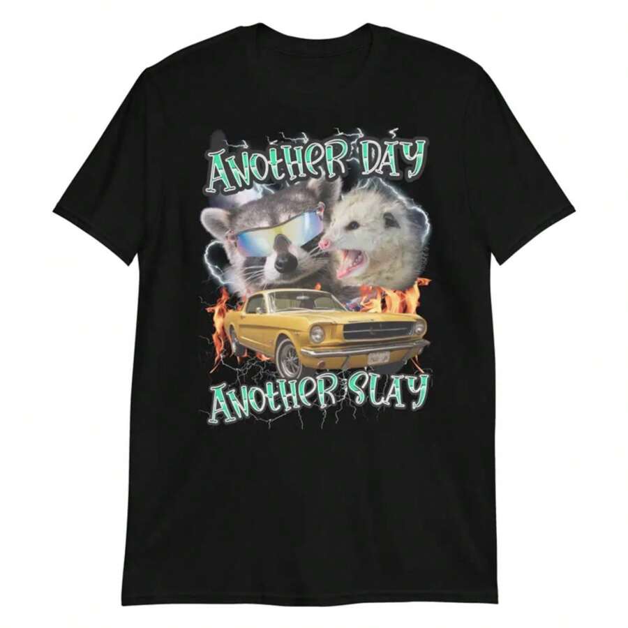 Stylish Another Day Another Slay Shirt,Funny Meme Tshirt,Ironic Tee,Funny Raccoon T Shirt, Party Shirt,Opossum T-Shirt,Sarcastic Meme. - màu đen - Xem 1